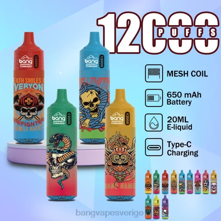 Bang Disposable Vape - Bang Vape Tornado 12000 puffar med led & mesh spole disponibel V4FN04