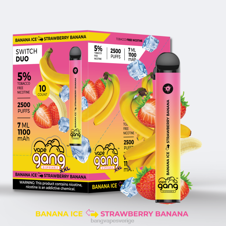 Bang Vape Review - Vape Gang Switch Duo 2 smaker (kartong med 10 st) bananis - jordgubbsbanan V4FN040