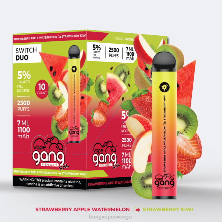 Bang Vape Stockholm - Vape Gang Switch Duo 2 smaker (kartong med 10 st) jordgubbsäpple vattenmelon - jordgubbskiwi V4FN045