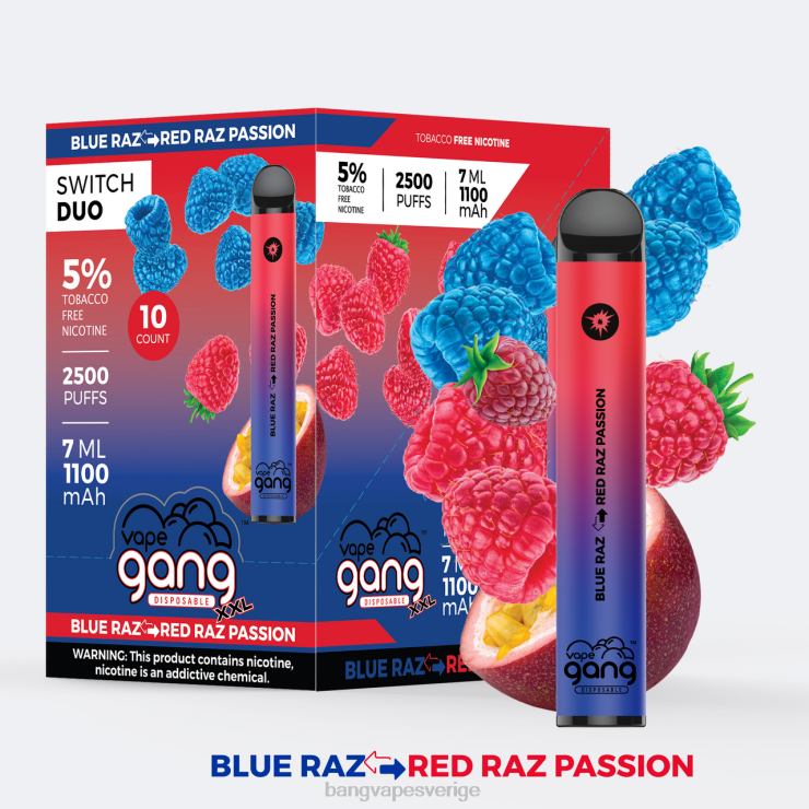Vape Gang Sverige - Vape Gang Switch Duo 2 smaker (kartong med 10 st) blue razz - röd razz passion V4FN041
