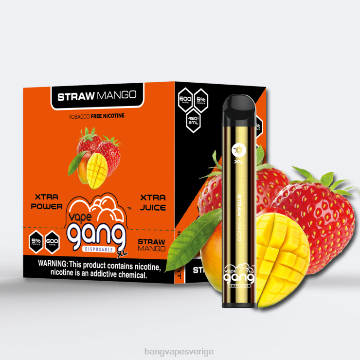 Bang Disposable Vape - Vape Gang XL engångsvapor 600 puffar (kartong med 10) halm mango V4FN066