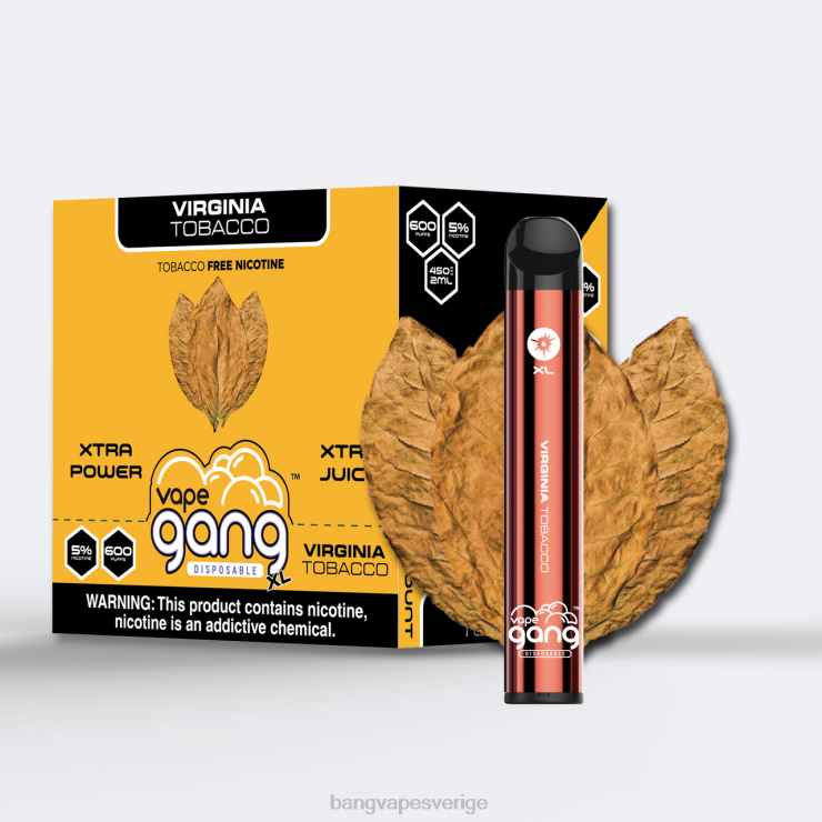 Bang Vape Shop - Vape Gang XL engångsvapor 600 puffar (kartong med 10) virginia tobak V4FN070
