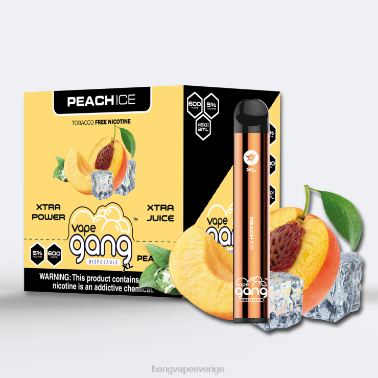 Bang Vape Stockholm - Vape Gang XL engångsvapor 600 puffar (kartong med 10) persika is V4FN077