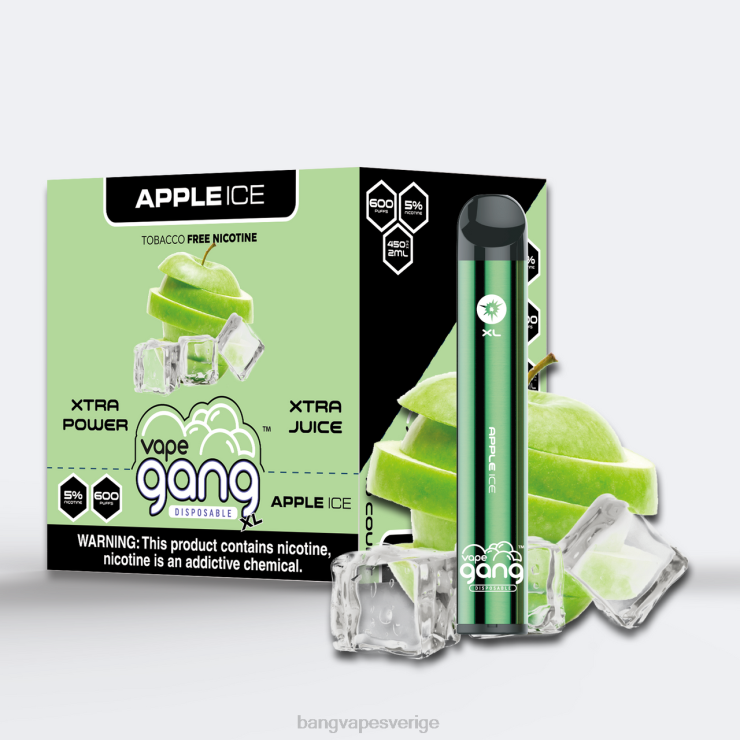 Bang Vape Stockholm - Vape Gang XL engångsvapor 600 puffar (kartong med 10) äppelis V4FN067
