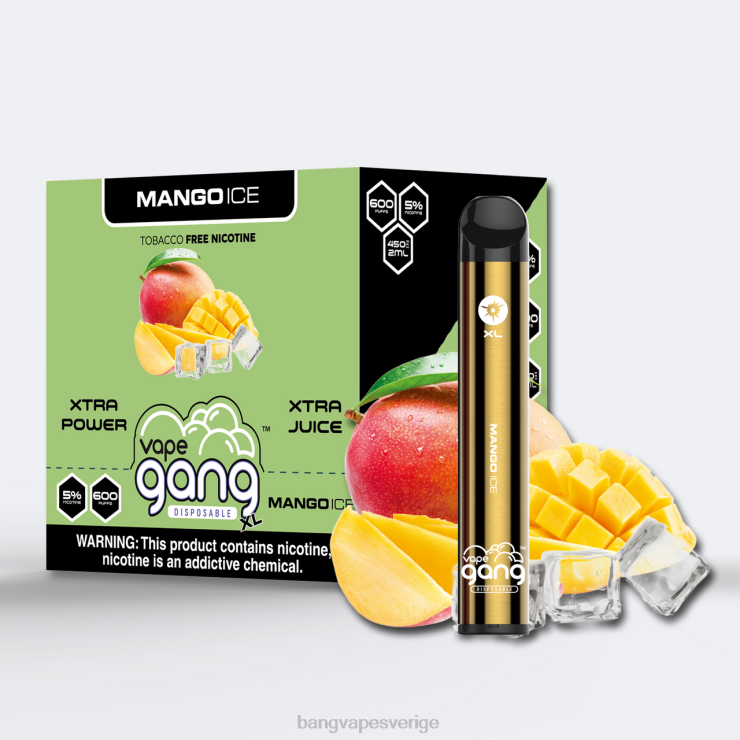 Bang Vape Sverige - Vape Gang XL engångsvapor 600 puffar (kartong med 10) mango is V4FN068
