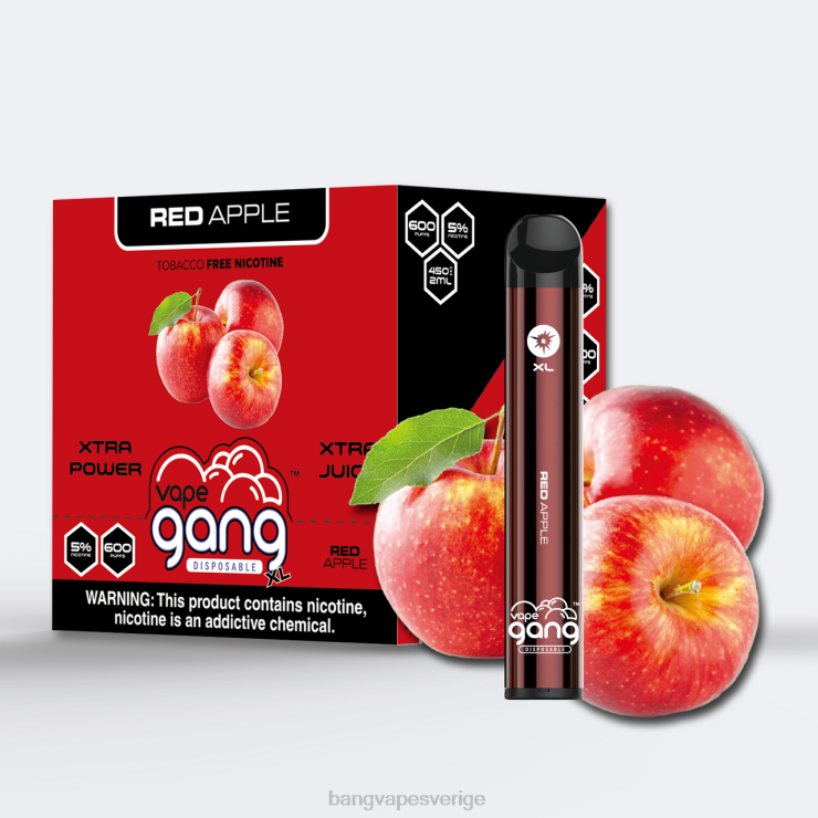 Vape Gang Sverige - Vape Gang XL engångsvapor 600 puffar (kartong med 10) rött äpple V4FN073